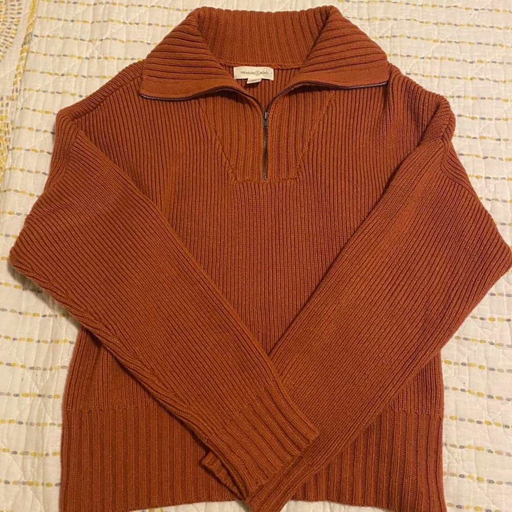 Burnt orange quarter zip sweater
